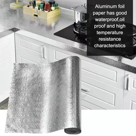 Kitchen Waterproof Oil Proof Aluminum Foil Sticker, Silver Texture Peel and Stick Wallpaper Removable and Self Adhesive Paper for Kitchen Countertops Desk Cabinet (24"x197", Silver Texture)