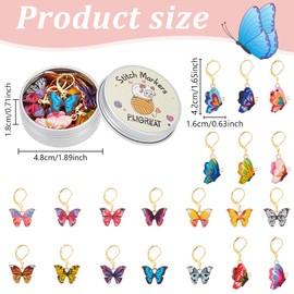 PLIGREAT 20 Pcs Colorful Enamel Butterfly Charms Crochet Stitch Marker Knitting Row Counter Locking Mark Needle Clip Knitting Tool Kit with Storage Tin Box Gift for Mom DIY Jewelry Crafts Accessories