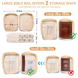 BtyHomShelf Bible Cover Case For Women,Large Bible Bag with Study Supplies,Quilted Bible Carrying Case for Girls,Portable Bible Case with Highlighter, Pens,Tabs,Bible Study Gifts for Women