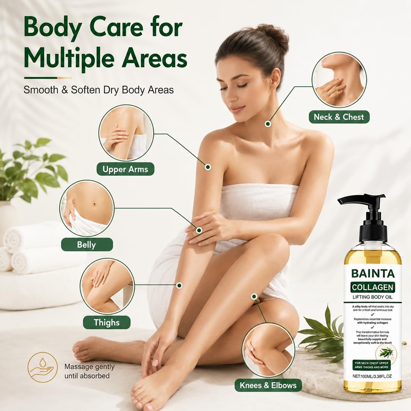 Collagen Body Oil, Firming Body Moisturizer for Dry Crepey Skin,