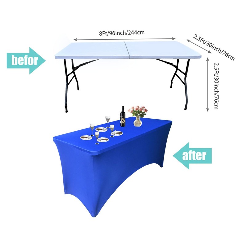Yoquare 1 Pack Thick Blue 8FT Spandex Table Cover -