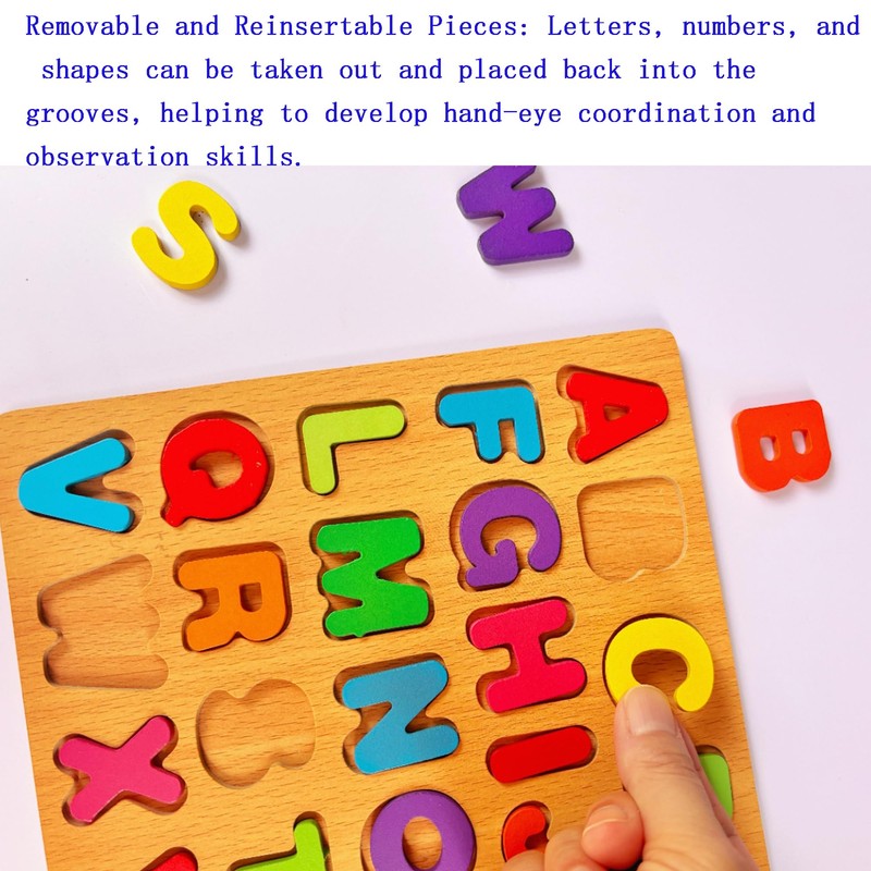 2PCS Wooden Alphabet & Shape Puzzles for Toddlers – Educational