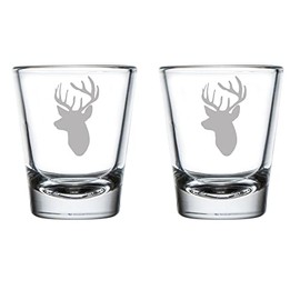 MIP Brand Set of 2 Shot Glasses 1.75oz Shot Glass Deer Head with Antlers Hunting