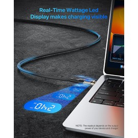 SOOPII 240W USB C to USB C Cable[10ft 2-Pack],Fast Charging USB C Cable with LED Display for MacBook Pro,lPhone15/15Pro/15ProMax,Galaxy S23+/S23Ultra/S22,etc,Transparent Shell,(Black)