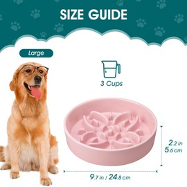 vancasso Ceramic Slow Feeder Dog Bowls, Puzzle Dog Food Bowls with Floral Maze, Anti -Slip Pet Food Dish for Large Breed, 3 Cups, Pink