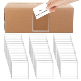 100Pcs Self Adhesive Label Holders Clear Plastic Adhesive Pockets Rectangle Index Card Labels for File Mark School Library Business Office Supplies(2.16 x 1.96 Inch)