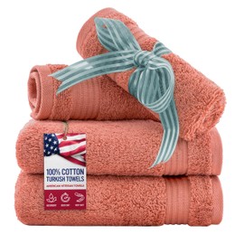 American Veteran Towel, 100% Cotton Turkish Washcloths for Bathroom Essentials 4 Pack, Soft Absorbent Wash Cloths Quick Drying Small Towels Washrags, Coral