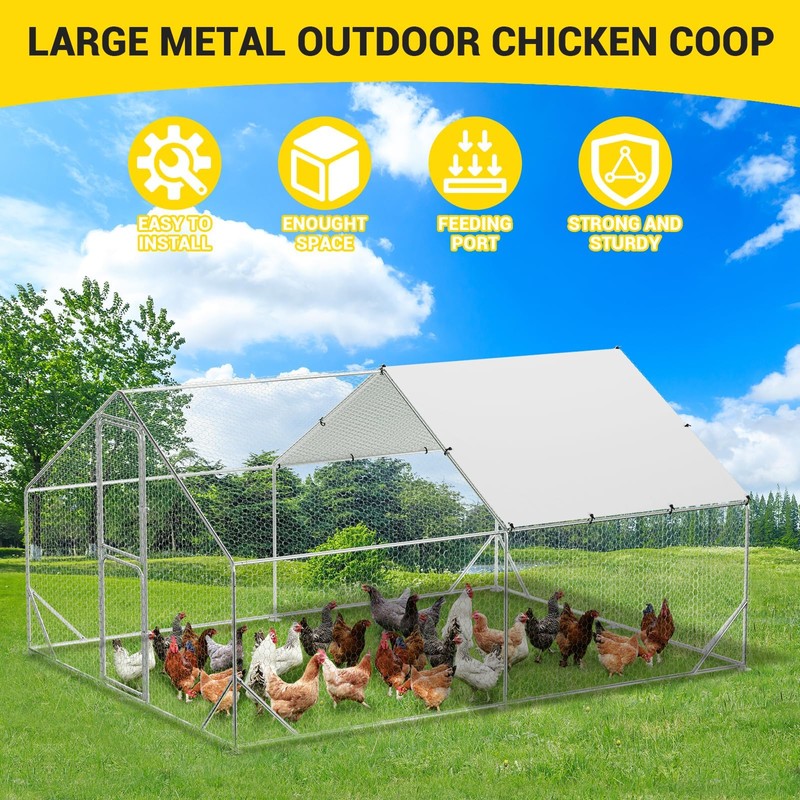 Large Metal Chicken Coop, Walk-in Poultry Cage, Chicken Run Pen
