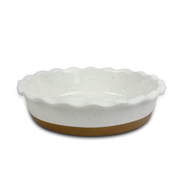 Mora Ceramic Pie Pan for Baking - 9 inch - Deep and Fluted Pie Dish for Old Fashion Apple Pie, Quiche, Pot Pies, Tart, etc - Modern Farmhouse Style Porcelain Ceramic Pie Plate - Vanilla White