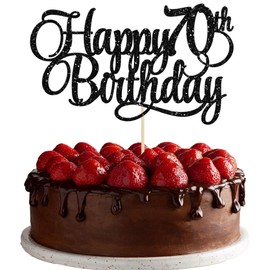 Paquete de 1 decoración para tarta de 70 cumpleaños con purpurina dorada, número 70 de 70 años, decoración para tartas de cumpleaños de 70 cumpleaños, celebración de aniversario