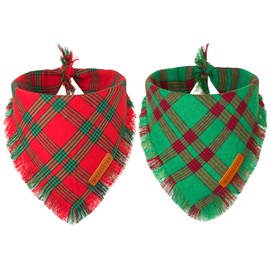 ADOGGYGO Christmas Dog Bandanas with Tassels Edges, Red Green Plaid Dog Christmas Scarf Bib, Multiple Sizes Offered, Christmas Bandanas for Large and Extra Large Dogs Pets (Christmas-2, X-Large)