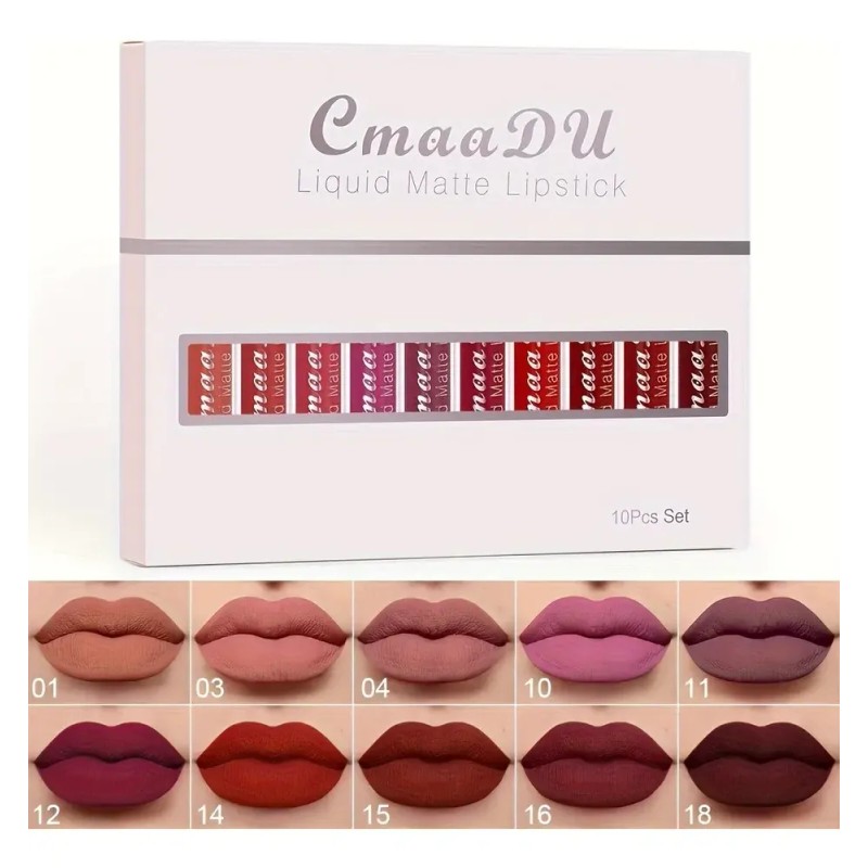 Set 10 Labiales Líquidos Mate Cmaadu Larga Duración 01