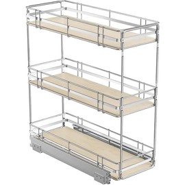 Hausvita 3-Tier Pull Out Cabinet Organizer Spice Rack for Narrow Cabinet 6" W x 20½" D, Slide Out Wood Shelves Storage for Kitchen - Size: 9" W x 20½" D