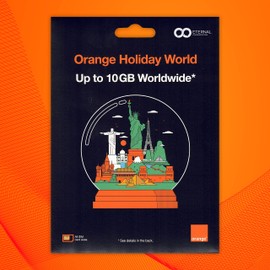 Preloaded Orange Travel Sim Card with 10GB of 4G Worldwide Data. Use in 139 Countries. (Lasts for 14 Days). Tethering Allowed