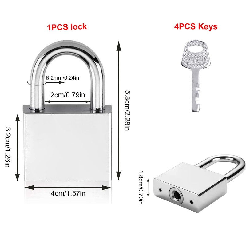 Padlock 40 mm with 4 Keys, Locks with Keys, Padlock