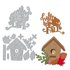 Autumn Fall House Cutting Dies, Squirrel Leaf Birds Flower Leaves Words Die Cuts Embossing Stencil for Card Making Scrapbooking Paper Craft Album Stamps DIY Décor