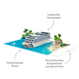 papercrush papercrush® Pop Up Karte Kreuzfahrtschiff - 3D Geburtstagskarte, Gutschein für Kreuzfahrt, Geldgeschenk für Schiffsreise & Flitterwochen, Reisegutschein mit Schiff, Besonderes Geschenk für Kreuzfahrer