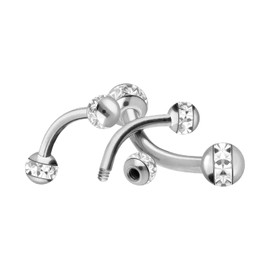 PIERCINGLINE Titanium Banana | 2 Epoxy Ring Balls | Curved Piercing Bar for Eyebrow, Ear, Lip, Genital Chest | Choice of Sizes, Titanium