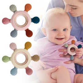 uunida baby Mordedera para Bebe de Silicona Libre de BPA - Juguetes para Bebe de 0 a 6 Meses para Aliviar el Dolor de Denticion (Beige)