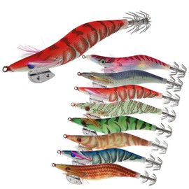 Croch 8pcs Squid Jig Hard Fishing Lures Artificial Spinner Lures Kit Jig Hook Shrimps Prawn Luminous Tail Glow in Dark (3.5#)