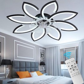 Modern 35" Ceiling Fan with Lights & Remote Control, Low Profile Flush Mount Smart Fan for Bedroom, Living Room, Kitchen - Reversible Blade, Black