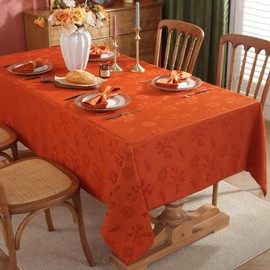 SASTYBALE Fall Table Cloth Rust Jacquard Damask Fabric Thanksgiving Tablecloth 60 x 84 Inch Rectangle Heavy Duty & Spill Proof Anti-Wrinkle Polyester Table Covers for Harvest Holidays Decor