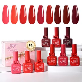 JR 9pcs 15ml Nail Gel Polish Bloody Mary Red Set UV Manicure Gel Nail Polish Kit Soak Off Polish Home DIY Gift J