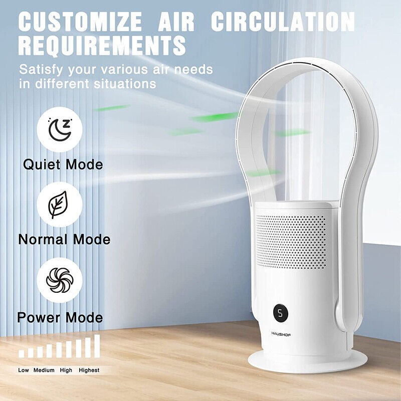 HAUSHOF Bladeless Tower Fan Air Purifier Conditioning Fan,Remote Touch Control