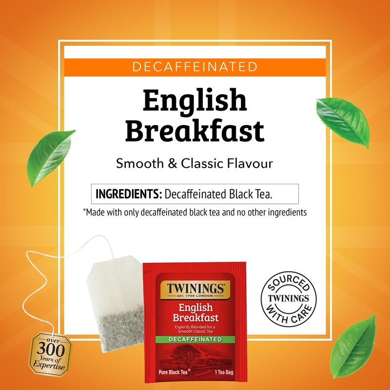 Twinings Decaffeinated English Breakfast Black Tea Bags, 50 Count (Pack
