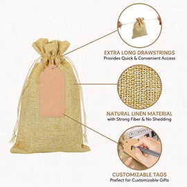 50 pcs Burlap Bags 6" x 10" with Jute Drawstring, Burlap Treat Bags for Gift Wedding Party Favors Jewelry Pouch, Christmas Birthday Presents, Snack Sacks and DIY Craft Arts Projects