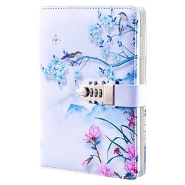 A5 PU Leather Journal with Password Lock for Women,Composition Notebook Journal Diary with Lock for Girls,Used as Travel Journal, Writing Journal,Fintness Journal and Daily Journal,White,StyleC