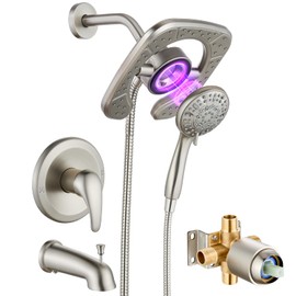 Usperno High Pressure Shower Tub Faucet Set with Dual 2-in-1 Shower Head with HandHeld Spray Combo,Tub Faucet,Valve Trim Kit,Brushed Nickel