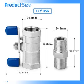 ERGAOBOY Pack of 2 1/2" BSP Female Mini Ball Valve Shut-off Switch with 304 Stainless Steel Fittings for Water, Air and Industrial Use