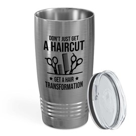 Hair Stylist Silver Edition Ringneck Tumbler 20oz - Get a Hair-transformation - Hair Stylist Gift Beautician Hairdresser Salon Barber Hairdo Cosmetoloist Scissors Blower