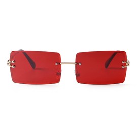 ADE WU Vintage Rimless Sunglasses for Women Men Fashion Frameless Colored Rectangle Sunglasses Red Tinted Lense