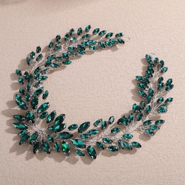 Wekicici Peacock Green Wedding Crystal Hair Vine Handmade Rhinestone Head Piece Bridal Green Crystal Headband for Bride Hair Accessories for Women Wedding Headpiece