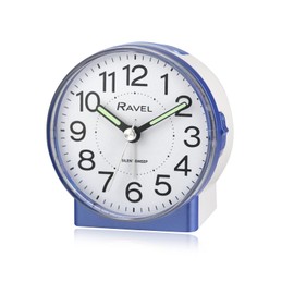 Ravel - Round Mid Sized Bedside Quartz Alarm Clock - RC039.6 - White/Metallic Blue