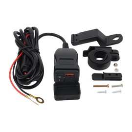 ABCERRSI Motorcycle USB Charger QC 3.0 Phone Charger Dual USB Type C Voltmeter Switch Compatible with Phone Tablet Black