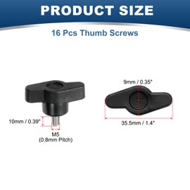 YELARXI Z- Shaped Thumb Screws 304 Stainless Steel Tee Wing Knobs Screws Clamping t Head, M5 x 10mm Thread Fit for Replace Hand Tightening Knob Supply - Z Shaped (16 Pack, Black)