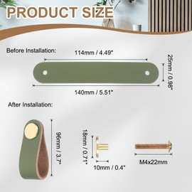 PATIKIL Leather Drawer Pulls, 4 Pack Leather Handle Center Cabinet Dresser Knobs with Screws for Dresser Cupboard Closet Doors, Green