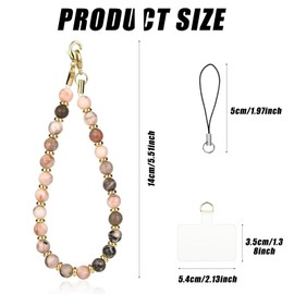 Phone Charm, Natural Stone Beaded Phone Strap, Anti-Lost Charm Wrist Straps, Charms Chain Lanyard for Cellphone Accessories Decoration (Pink Zebra)