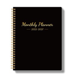 Monthly Planner 2025-2027 , 24 Months Calendar Book from JUL 2025 - JUN 2027 with Monthly Habit Tracker, Goals,To -Do List, Summary & Monthly Review ,Waterproof Cover Twin-Wire Binding 8.5" x 11" , Black