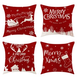 BRTNUP Christmas Cushion Covers Set of 4, Christmas Pillow Cases, Xmas Cushion Covers 45 x 45 cm, Xmax Decorative Pillow Case for Living Room Sofa Couch Bed Pillow Cases (red2)