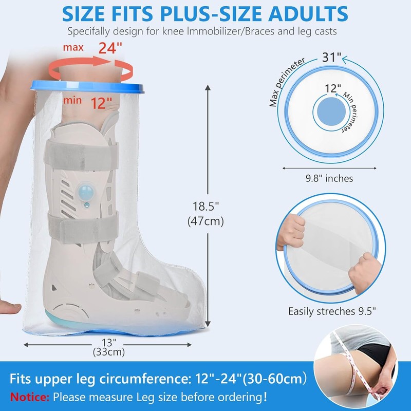 100% Waterproof Extra Wide Leg Cast Cover for Shower with