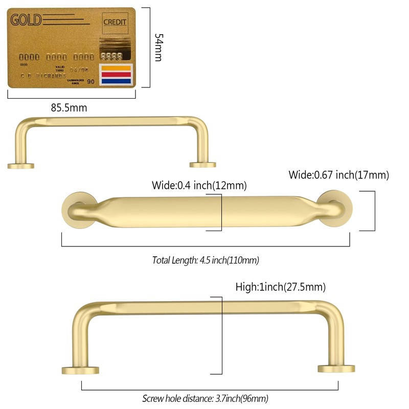 Amerdeco 10 Pack Gold Cabinet Pulls 96mm(3.75Inch) Hole Centers Kitchen