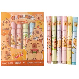 MOZXIRZ 6 Pcs Capybara Highlighter Marker Cute Capybara Pastel Highlighter Marker Pens for Students Boys Girls Women Highlighter Pens School Supplies Office Supplies (6Pcs Capybara)