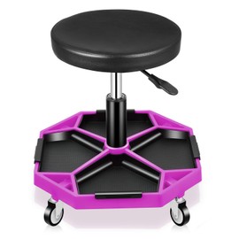Auto Dynasty Mechanic Stool, Adjustable Rolling Pneumatic Creeper Garage Shop Seat with Tool Tray, 300 LBS Roller Seat for Workshop Auto Repair, Adjustable Height 15.7" to 21", Purple