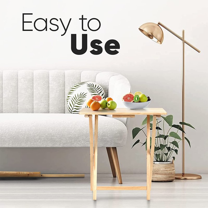 PJ Wood 5-Pack TV Tray, Folding Wooden Dinner Table Set