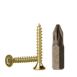 Pack of 100 Yellow Galvanised Steel 3.0 x 25 mm Wood Screws Chipboard Screws Universal Pozi Drive Screw PZ Full Thread Pozidriv Countersunk Head (100, 3.0 x 25 mm)