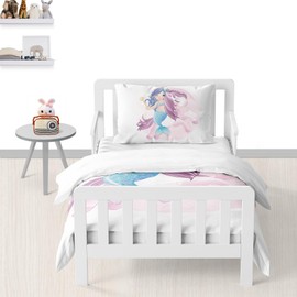 DJDEA Copripiumino Unicorno 120 x 150 cm con 1 federa 40 x 60 cm – Parure da letto singolo e ragazza, colore: bianco, copripiumino per bambina in poliestere con cerniera